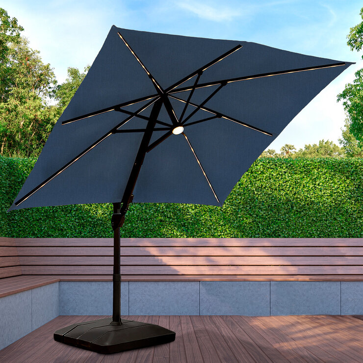 Seasons Sentry, Sombrilla Azul de 3.04 m con Base y Luz LED Solar — Imagen 4 de 4