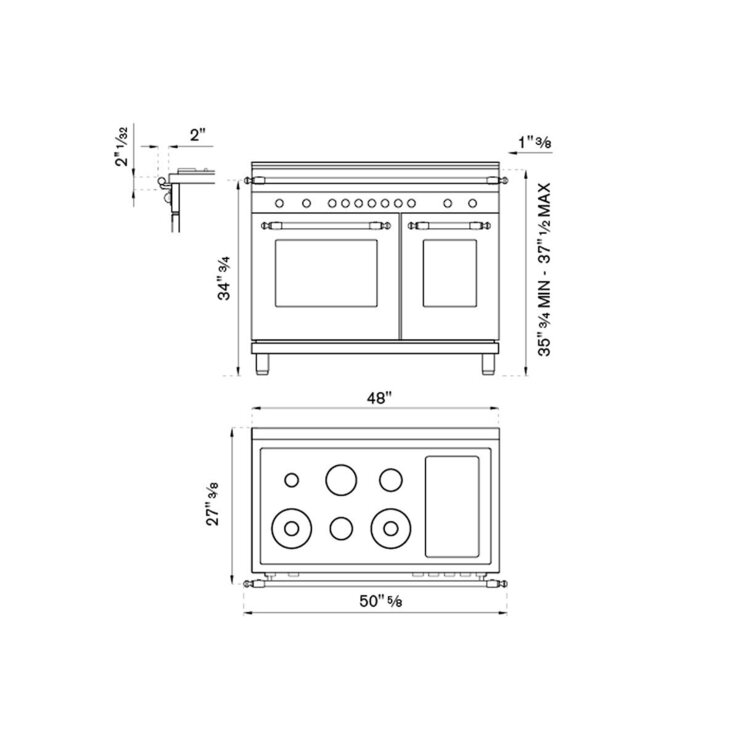 Estufa de Gas 48" con 6 quemadores, 2 hornos y plancha eléctrica Bertazzoni — Imagen 2 de 4