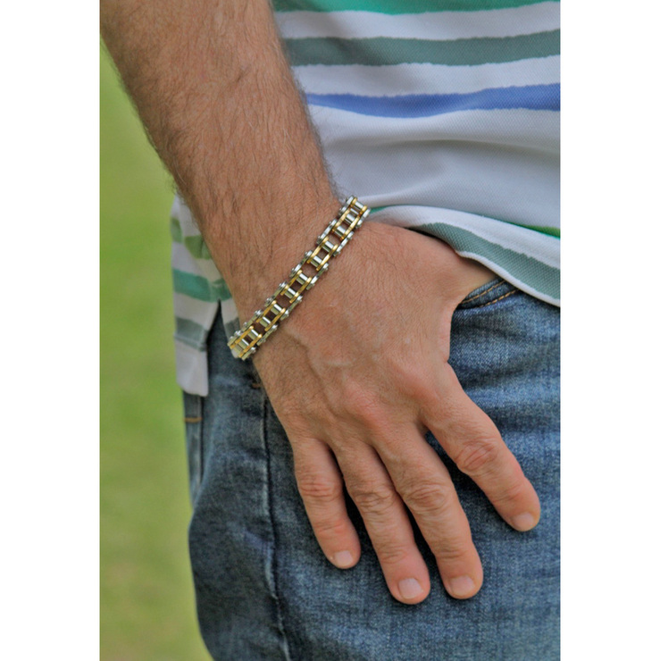 Pulsera de Acero Inoxidable, Blanco y Dorado para Caballero — Imagen 2 de 2