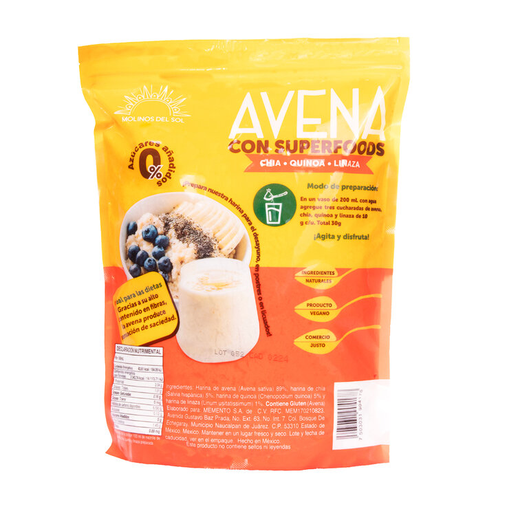 Molinos Del Sol Avena con Super Foods Chía-Quinoa-Linaza 1 kg — Imagen 2 de 3