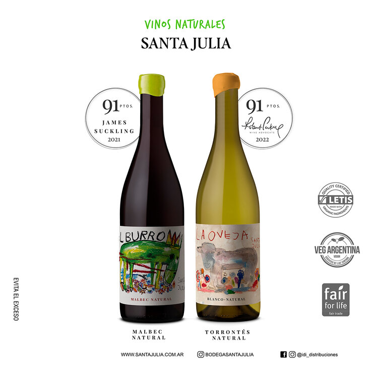 Vino Tinto El Burro Santa Julia Orgánico 750ml + Vino Blanco La Oveja Santa Julia Orgánico 750ml — Imagen 2 de 3