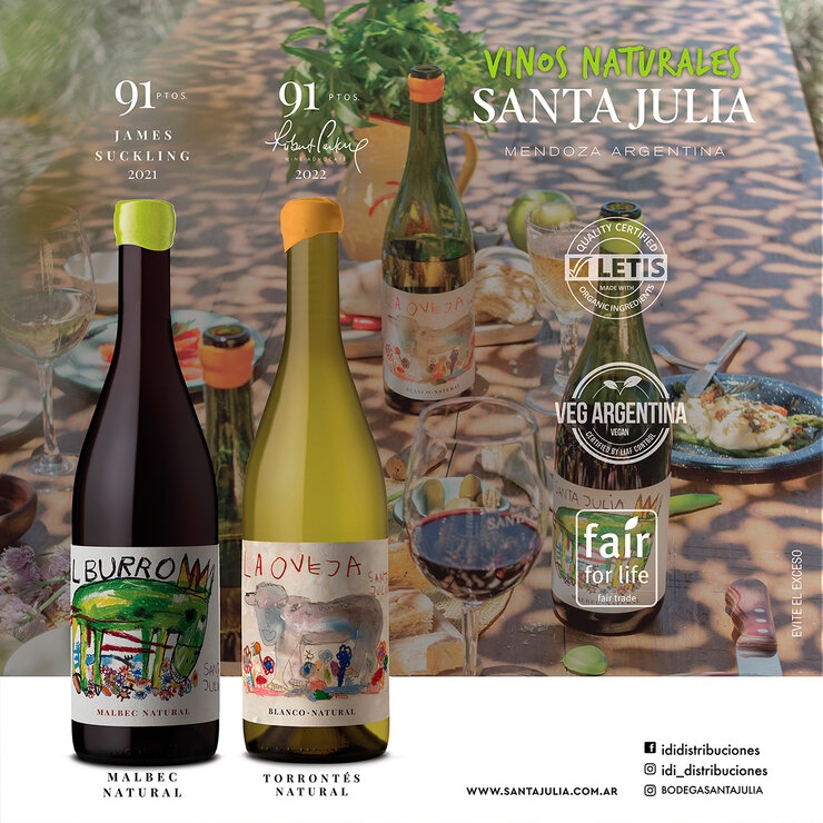 Vino Tinto El Burro Santa Julia Orgánico 750ml + Vino Blanco La Oveja Santa Julia Orgánico 750ml — Imagen 3 de 3