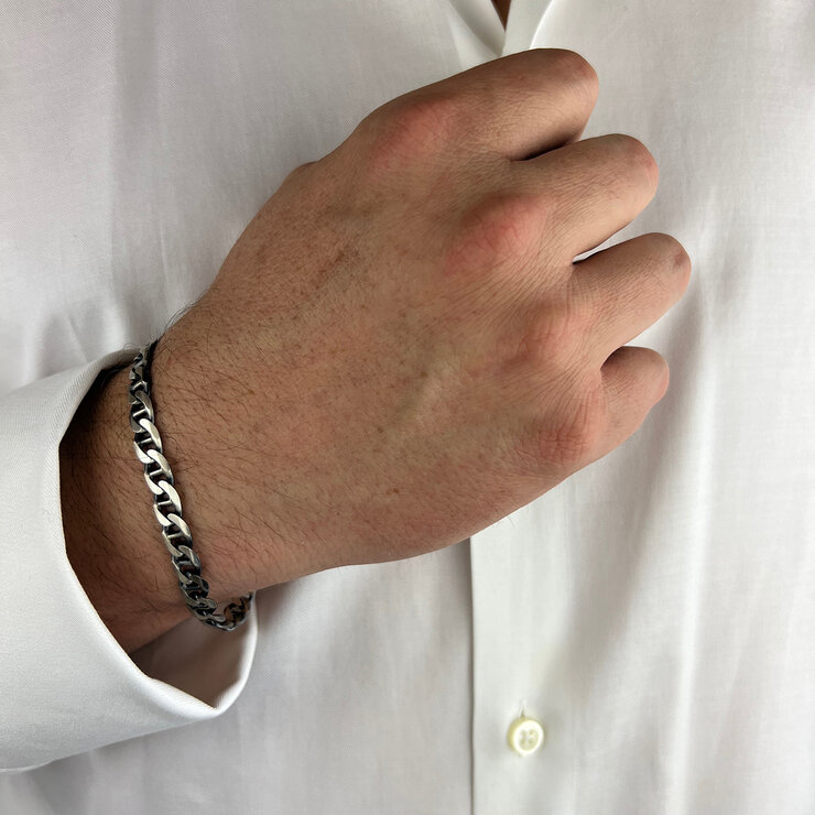 Avonza Men, Brazalete de Eslabones de Plata Italiana para Caballero — Imagen 2 de 2