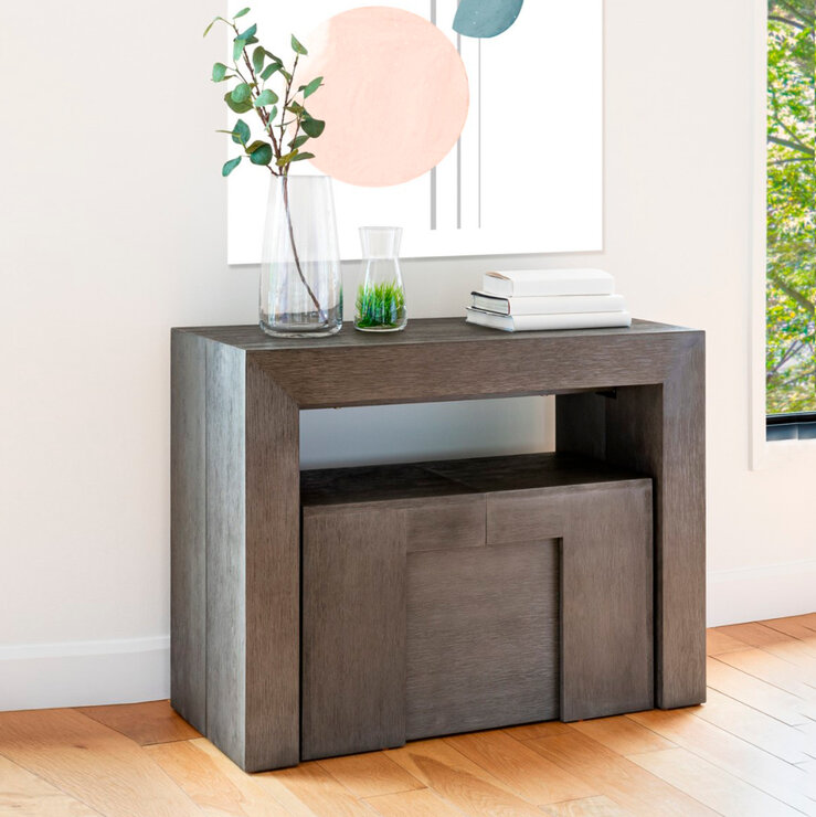 Transformer Table, Banco de Mesa de Comedor Extendible, 1 a 6 puestos, 100% Madera, Color Gris — Imagen 1 de 3