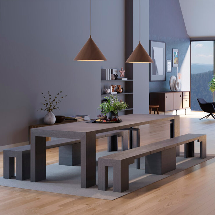 Transformer Table, Set de Comedor Expandible, Capacidad de hasta 12 Personas, 100% Madera, Color Gris — Imagen 3 de 4
