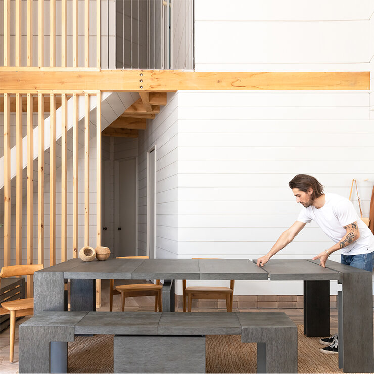 Transformer Table, Set de Comedor Expandible, Capacidad de hasta 12 Personas, 100% Madera, Color Gris — Imagen 1 de 4