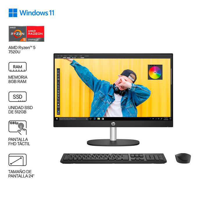 HP All-in-One 24", AMD Ryzen™ 5 8GB RAM, 512GB SSD — Imagen 2 de 4