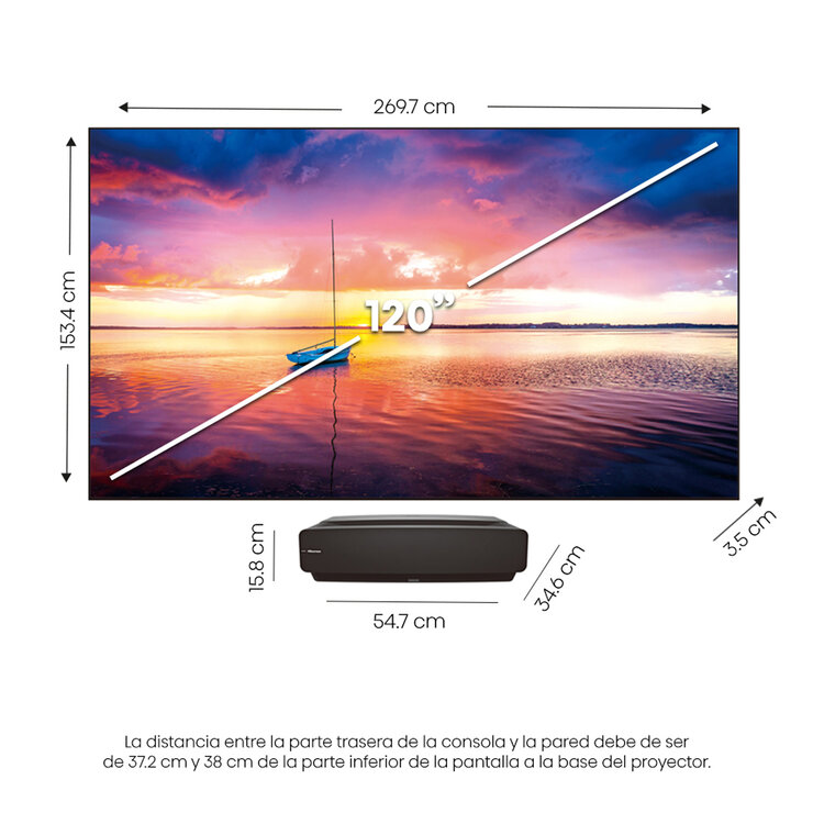 Hisense Pantalla 120" Laser TV 4K UHD Smart TV + Barra de Sonido de 2.1 Canales con Subwoofer Inalámbrico — Imagen 3 de 4