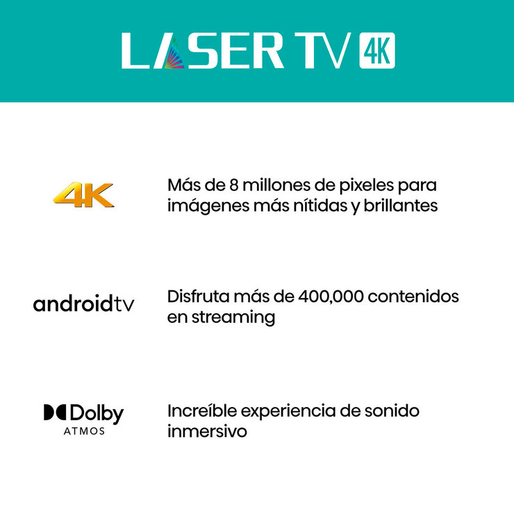 Hisense Pantalla 120" Laser TV 4K UHD Smart TV + Barra de Sonido de 2.1 Canales con Subwoofer Inalámbrico — Imagen 4 de 4