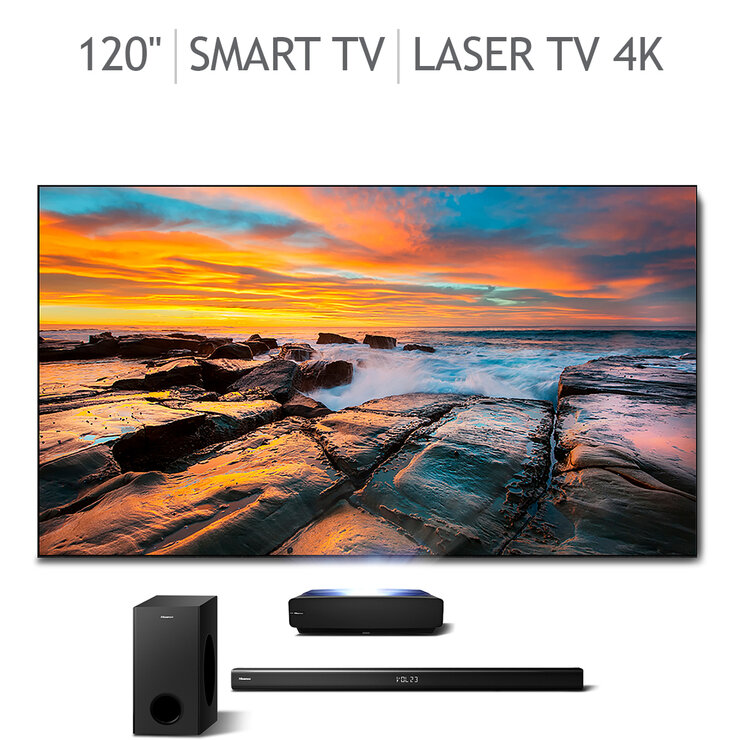 Hisense Pantalla 120" Laser TV 4K UHD Smart TV + Barra de Sonido de 2.1 Canales con Subwoofer Inalámbrico — Imagen 1 de 4