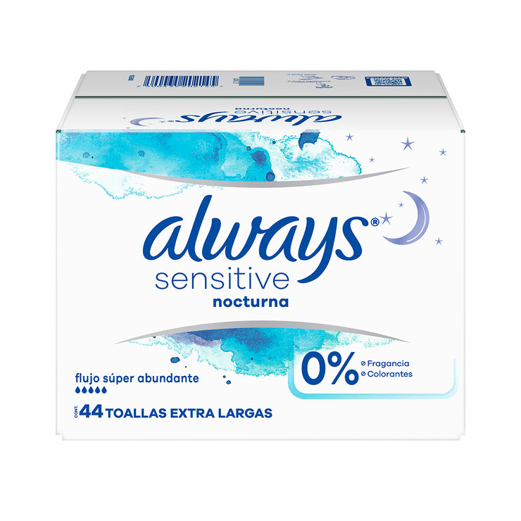Always Sensitive Nocturna Toallas Femeninas 44 pzas — Imagen 1 de 4