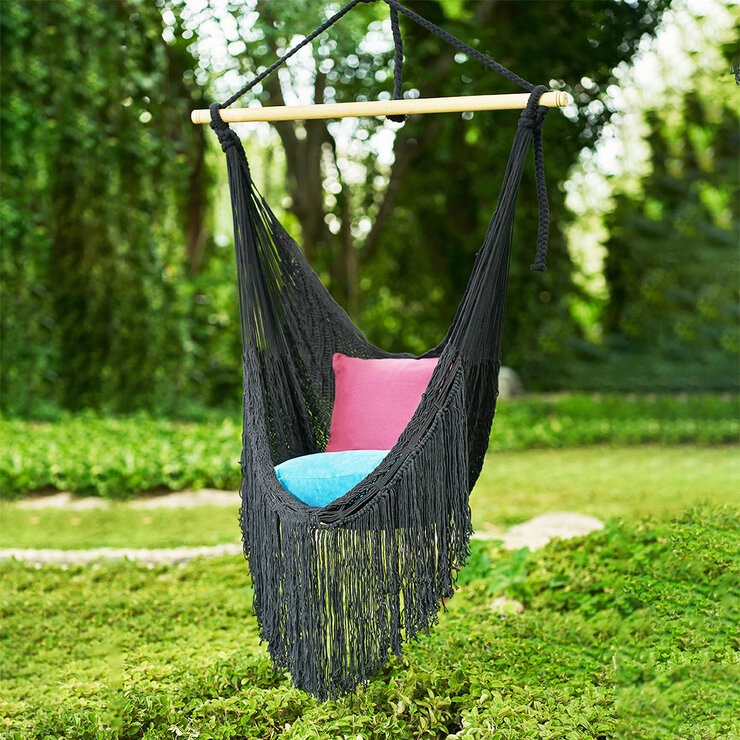 Arte Mayab, Hamaca Estilo Columpio Tejido, de Algodón, Color Negro, para una Persona — Imagen 3 de 4