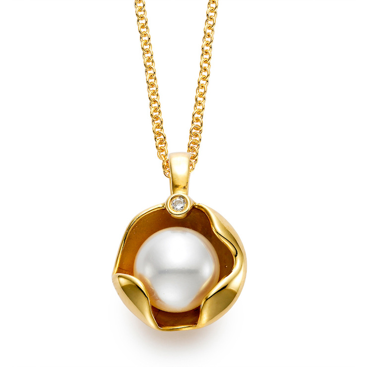 0.15ctw Collar de Perla Cultivada y Diamante, Oro Amarillo de 14kt — Imagen 1 de 2