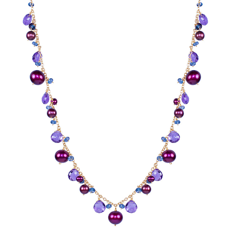 Collar de amatista y topacio con perlas color vino, oro amarillo de 14kt — Imagen 1 de 3