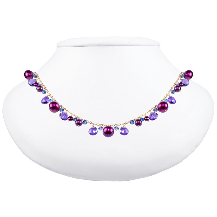 Collar de amatista y topacio con perlas color vino, oro amarillo de 14kt — Imagen 2 de 3
