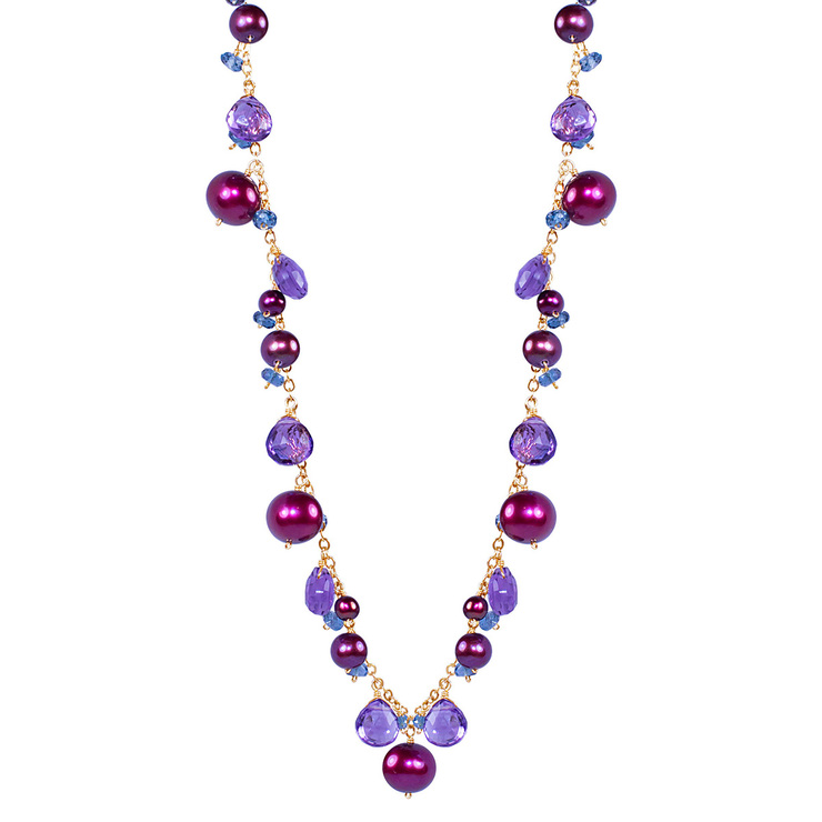 Collar de amatista y topacio con perlas color vino, oro amarillo de 14kt — Imagen 3 de 3
