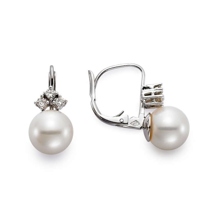 0.12ctw, Aretes de Perla con Diamante, 6.5-7mm, Oro Blanco de 14kt — Imagen 2 de 2