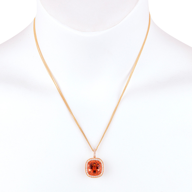 0.65ctw, Collar de Turmalina Naranja y Diamantes, Oro Amarillo de 18kt — Imagen 2 de 4