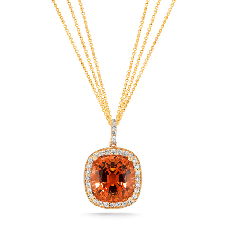 0.65ctw, Collar de Turmalina Naranja y Diamantes, Oro Amarillo de 18kt — Imagen 1 de 4