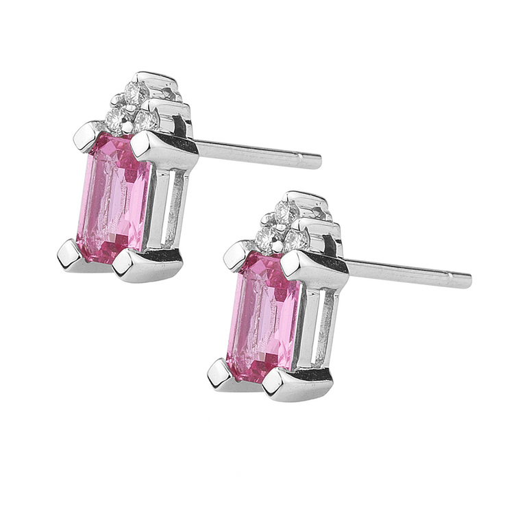 Aretes de Zafiro Rosa y Diamantes, Oro Blanco de 18kt — Imagen 2 de 2