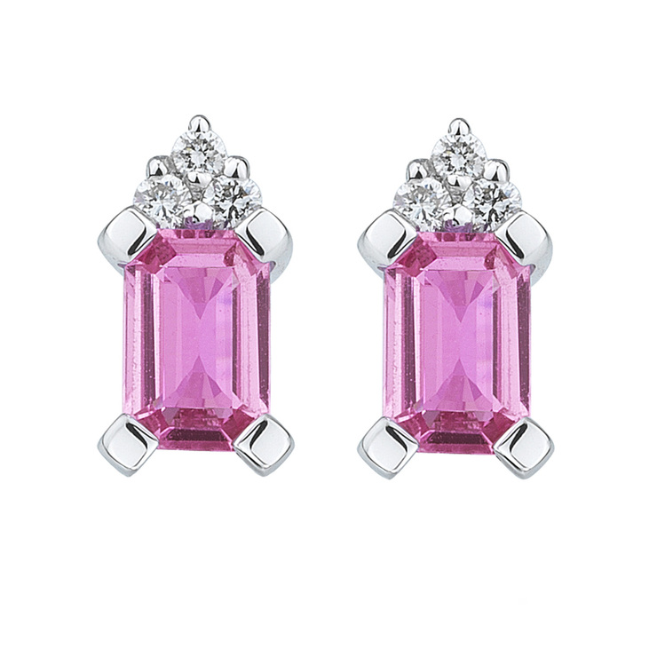 Aretes de Zafiro Rosa y Diamantes, Oro Blanco de 18kt — Imagen 1 de 2