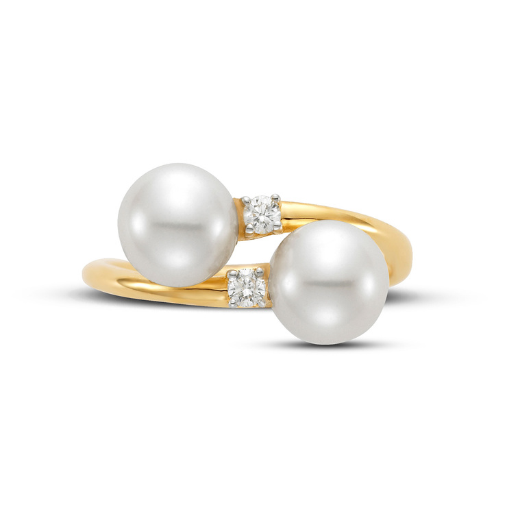 0.08ctw, Anillo de Perla Cultivada con Diamante, 7-7.5mm, Oro Amarillo de 14kt — Imagen 2 de 3