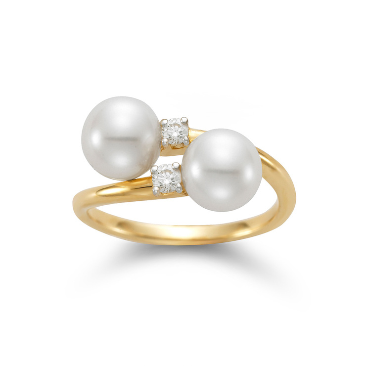 0.08ctw, Anillo de Perla Cultivada con Diamante, 7-7.5mm, Oro Amarillo de 14kt — Imagen 1 de 3