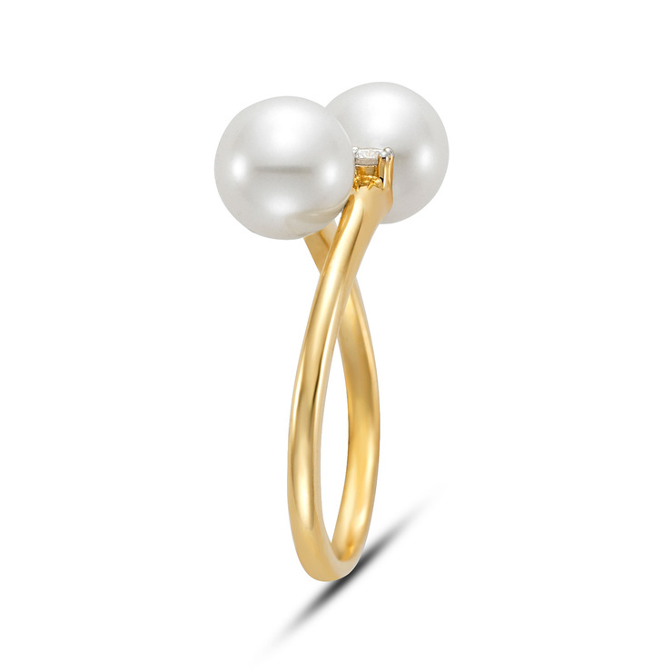 0.08ctw, Anillo de Perla Cultivada con Diamante, 7-7.5mm, Oro Amarillo de 14kt — Imagen 3 de 3