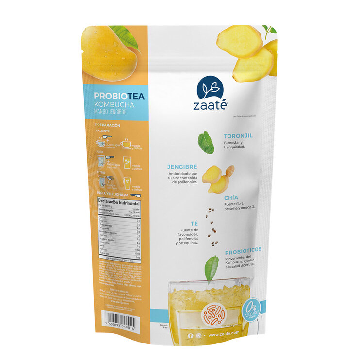 Zaaté Probiotea Kombucha Mango Jengibre 0 Azúcar — Imagen 2 de 2