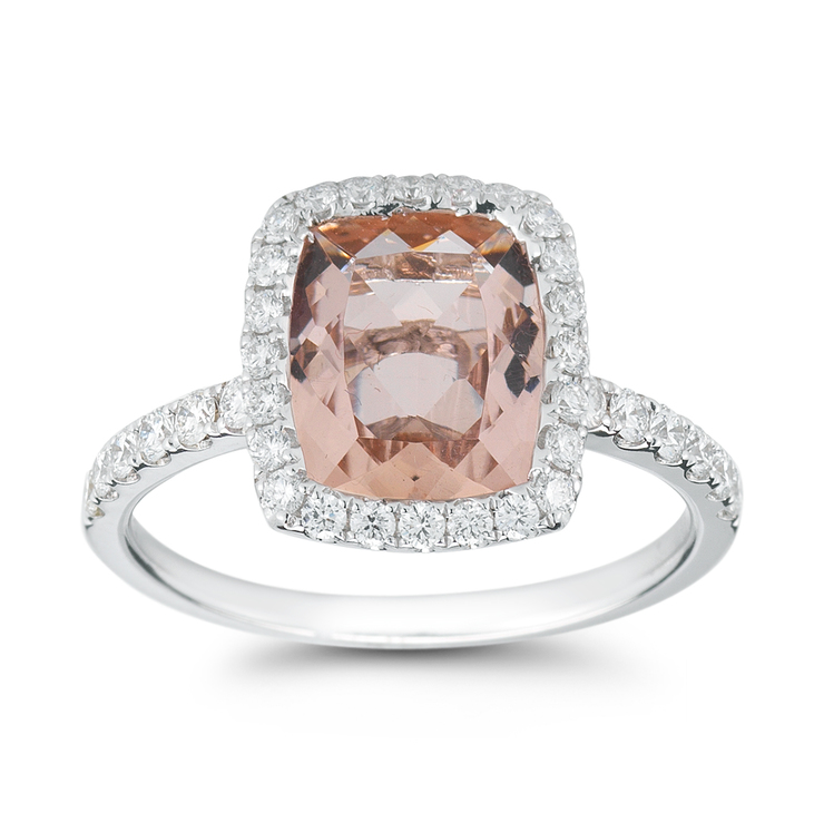 Anillo de Morganita con Diamantes, (0.46ctw), Oro Blanco de 14Kt — Imagen 1 de 4