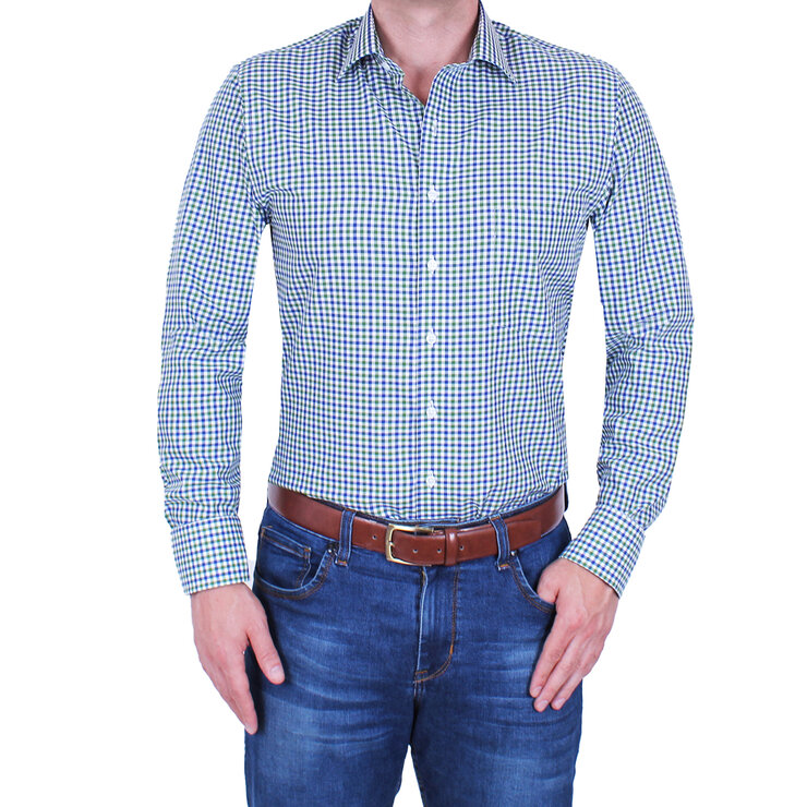 Emporio Colombo, Camisa para Caballero, Corte Slim y/o Regular, Cuadros Verde Marino, Varias Tallas — Imagen 1 de 3