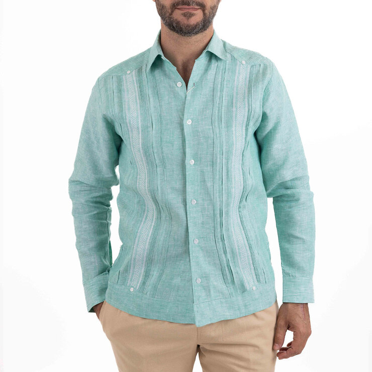 G. Candila, Guayabera de Manga Larga, Color Verde, Varias Tallas — Imagen 1 de 2