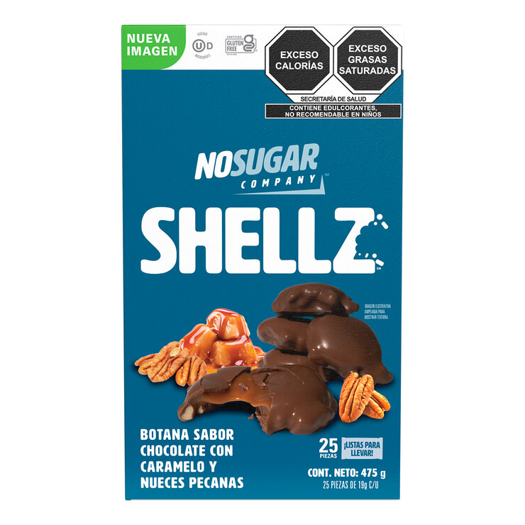 Shellz Botana Sabor Chocolate con Carmelo y Nueces Pecanas 25 pzas de 19 g — Imagen 1 de 2