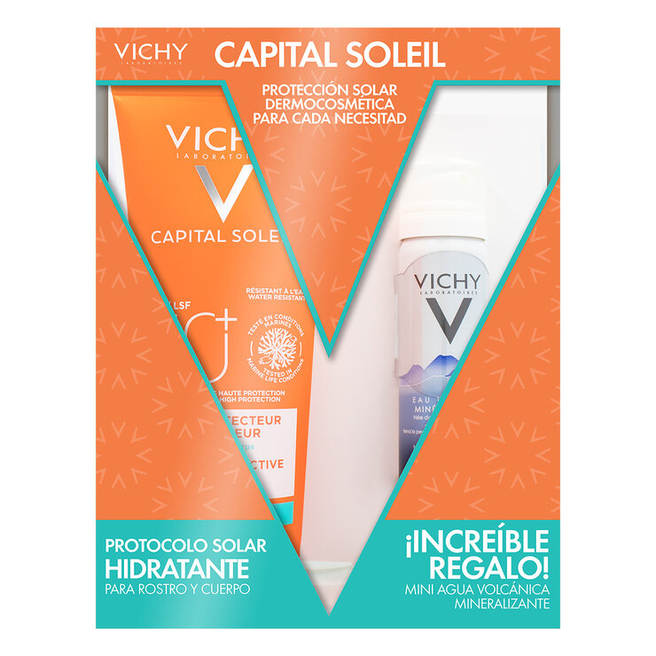 Pack Vichy Capital Soleil Protección Solar FPS 50+ Rostro y Cuerpo 300ml + Agua Termal Mineralizante 50ml — Imagen 2 de 3