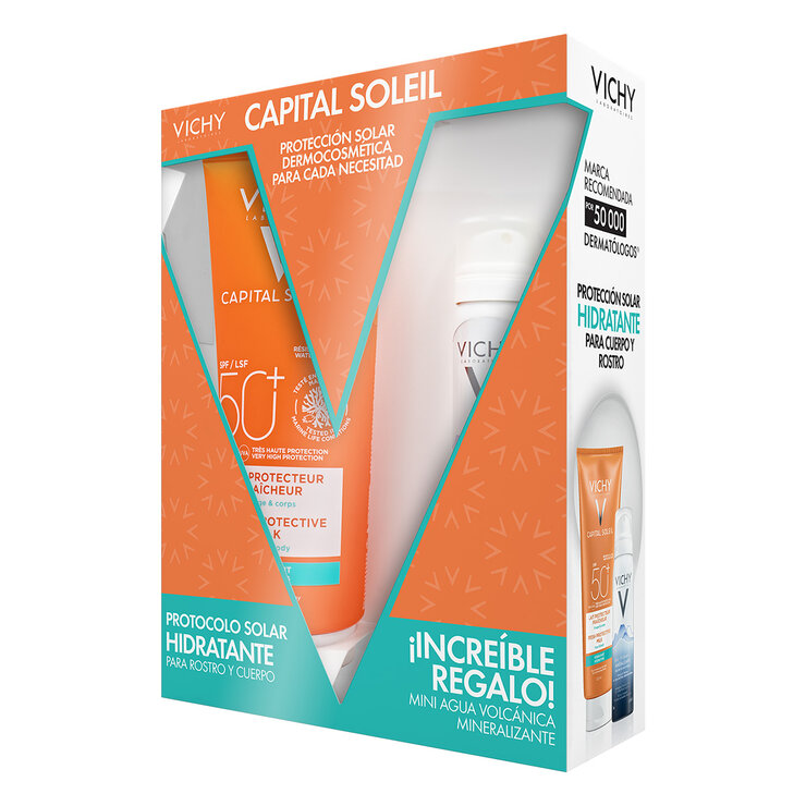 Pack Vichy Capital Soleil Protección Solar FPS 50+ Rostro y Cuerpo 300ml + Agua Termal Mineralizante 50ml — Imagen 3 de 3