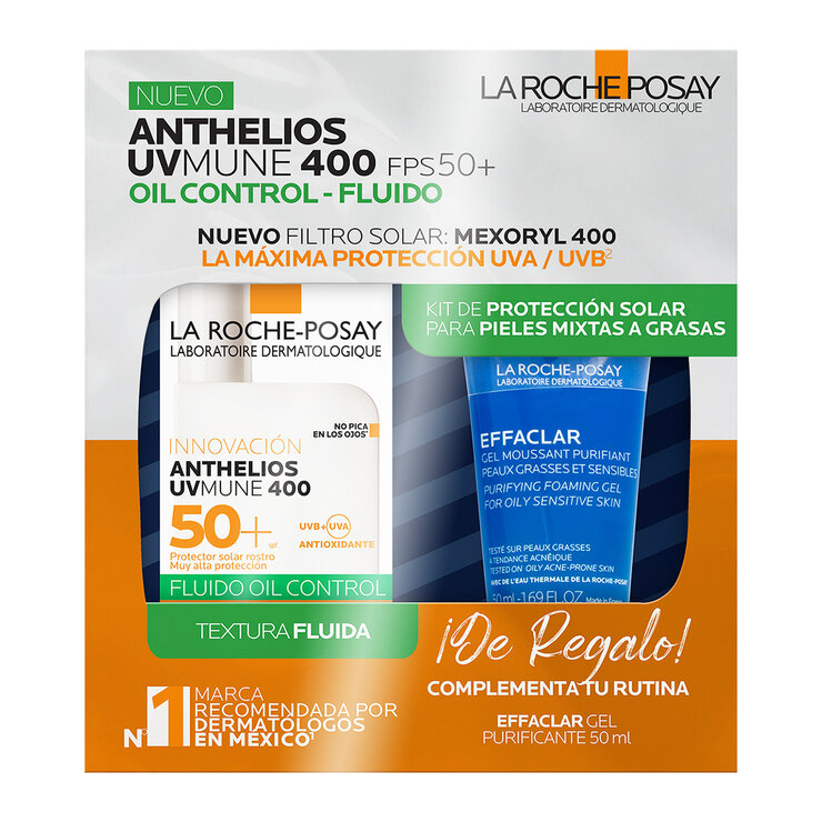 Kit Anthelios UV Mune 400 FPS 50+ Oil Control-Fluido 50ml + Effaclar Gel Purificante 50ml — Imagen 2 de 3