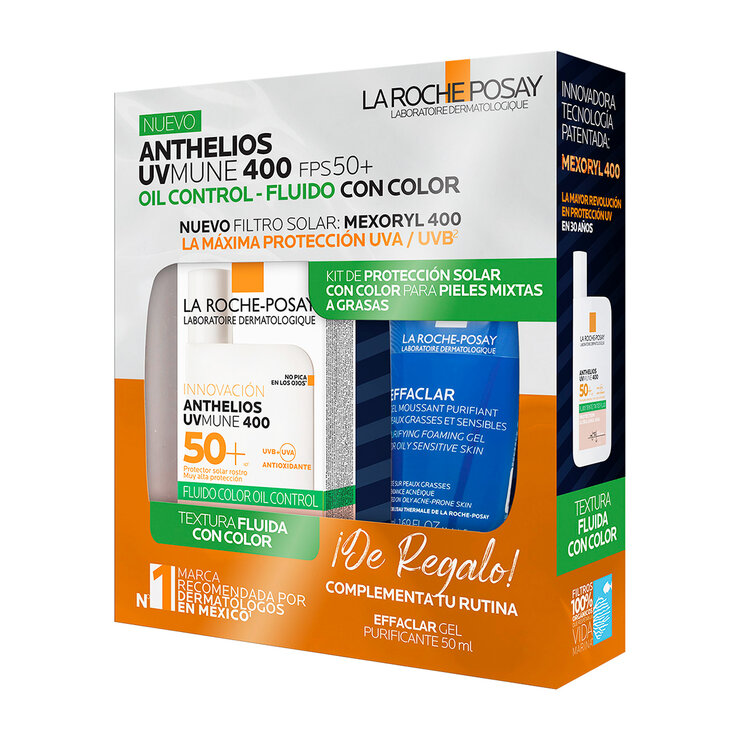 Kit  Anthelios UV Mune 400 FPS 50+ Oil Control-Fluido con color 50ml + Effaclar Gel Purificante 50 ml — Imagen 2 de 3