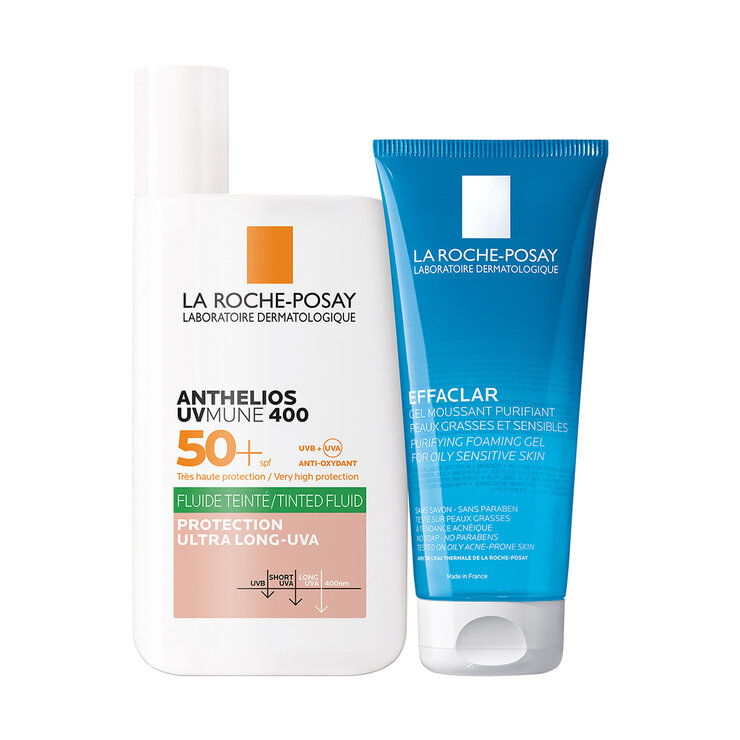 Kit  Anthelios UV Mune 400 FPS 50+ Oil Control-Fluido con color 50ml + Effaclar Gel Purificante 50 ml — Imagen 1 de 3
