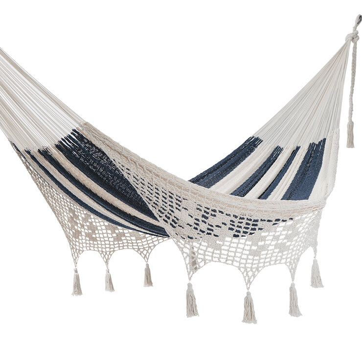 Arte Mayab, Hamaca Modelo Terraza Nautica Tamaño Queen, Color Blanco con Azul — Imagen 3 de 4