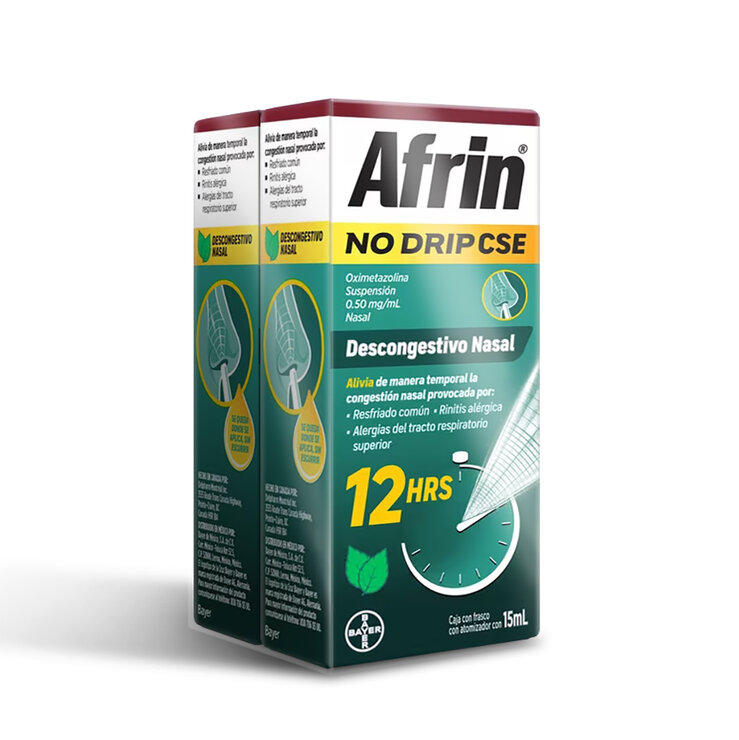 Afrin No Drip, Oximetazolina Suspensión Nasal 0.5mg/ml 2 piezas con 15ml c/u — Imagen 1 de 2