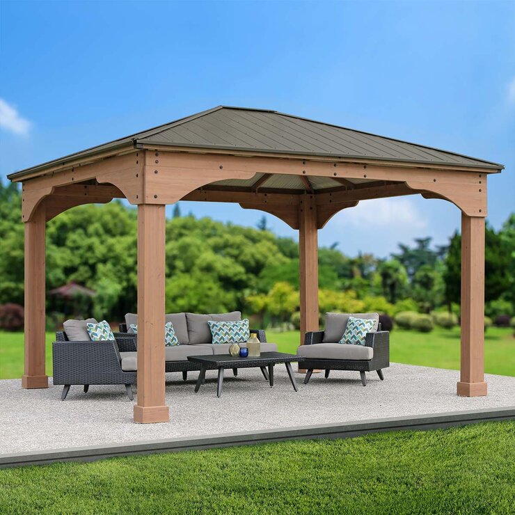 Yardistry Pérgola de Madera de 3.7 m x 4.3 m con Techo de Aluminio — Imagen 2 de 4