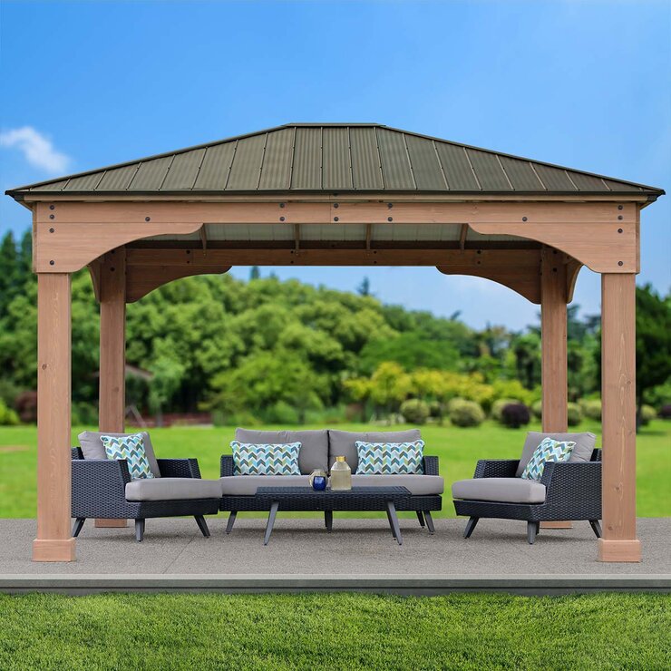 Yardistry Pérgola de Madera de 3.7 m x 4.3 m con Techo de Aluminio — Imagen 1 de 4