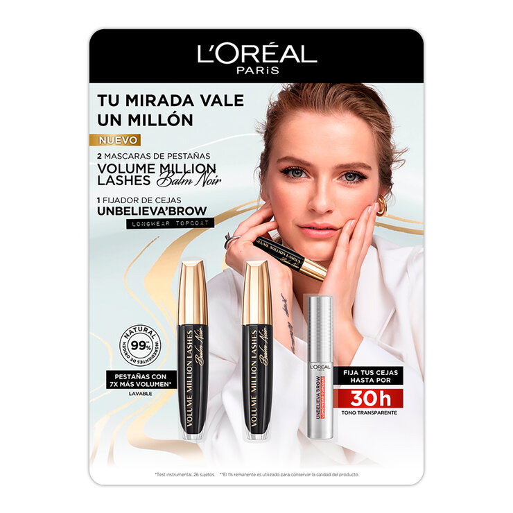 L'Oréal Mascara de Pestañas Balm Noir 2 pzas + Gel Fijador de Cejas  — Imagen 1 de 4