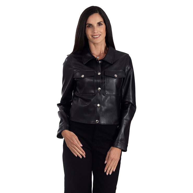 Nine West, Chamarra Camisera de Piel Sintética para Dama, Color Negro, Varias Tallas — Imagen 1 de 4