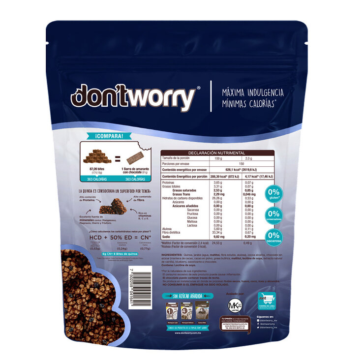 Don't Worry Quinoa Bites Sabor Chocolate con Blueberries sin Gluten 280 g — Imagen 2 de 2