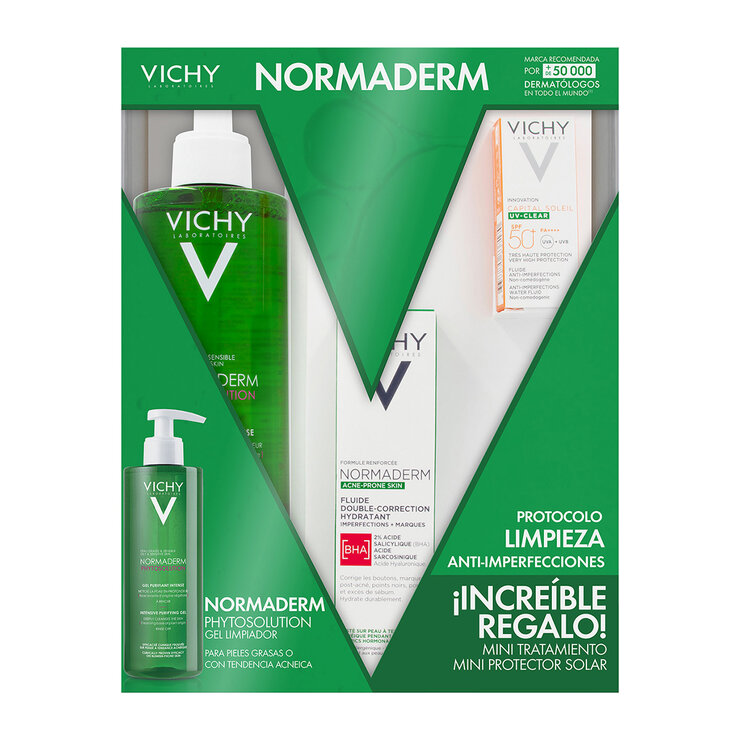 Kit Normaderm, Gel Limpiador Purificante 400ml +Gel Fluido Corrector Hidratante 30ml +Capital Soleil SPF 50+  3ml — Imagen 2 de 3