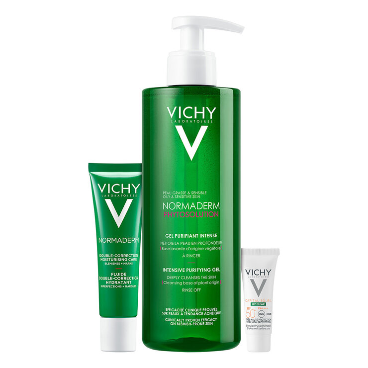 Kit Normaderm, Gel Limpiador Purificante 400ml +Gel Fluido Corrector Hidratante 30ml +Capital Soleil SPF 50+  3ml — Imagen 1 de 3