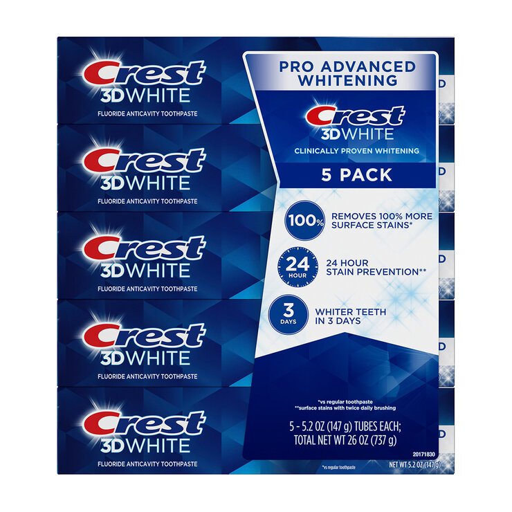 Pasta Dental Crest 3D White Advanced Whitening 5 pzas de 147 g — Imagen 1 de 4