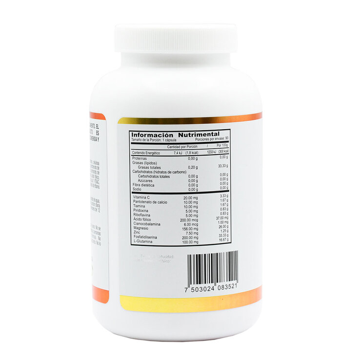 JustOlFocus Glutamina Fosfatidilserina 7 Vitaminas Zinc + Magnesio 90 Cápsulas — Imagen 3 de 4
