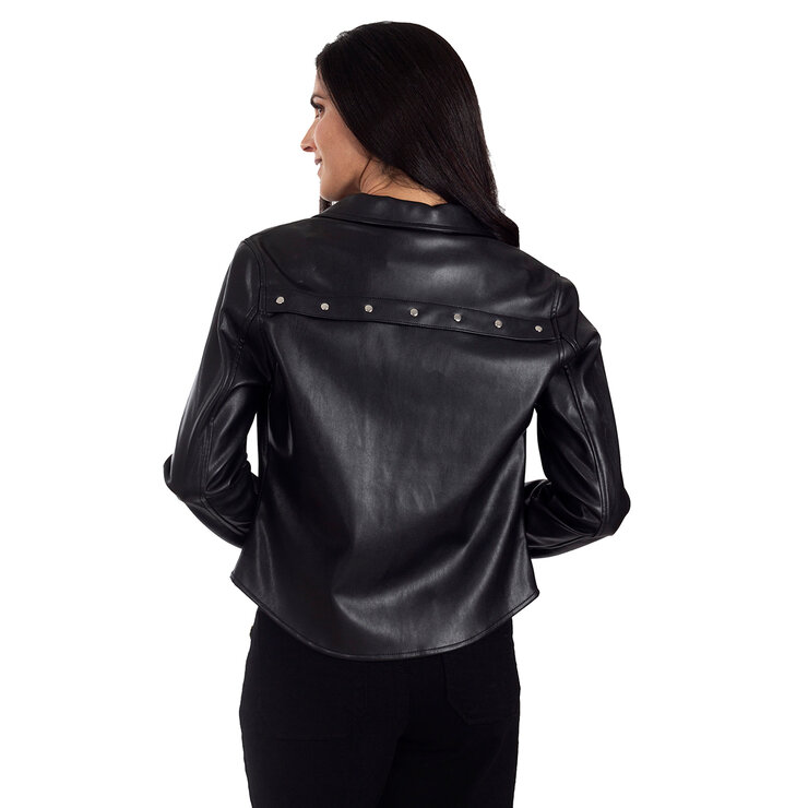 Nine West, Chamarra Camisera de Piel Sintética para Dama, Color Negro, Varias Tallas — Imagen 2 de 4